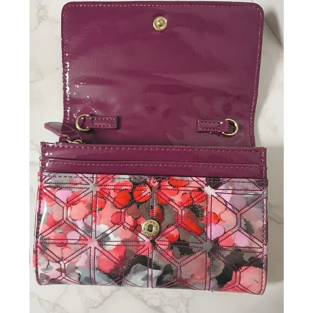 SHARIF Quilted Floral & Plum Patent Leather Wallet/Crossbody - EUC